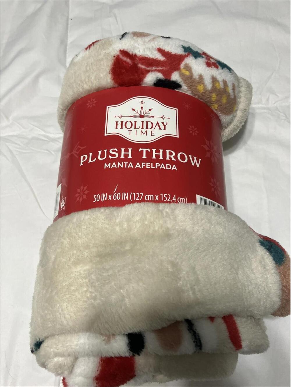 Holiday Time All Over Santas  Plush Throw 50 In X 60 In New